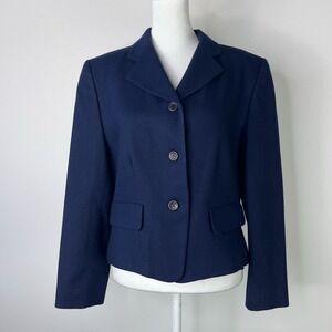 Vtg Classic PENDLETON Petite 100% Wool Navy Blue 3 Button Academia Blazer Size 8